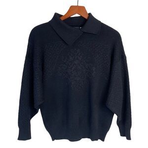 Skitique Int’l 100% Wool Nordic Ski Sweater Women's Medium Black Snowflake